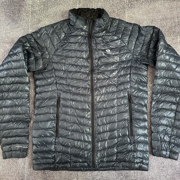 Men's Mountain Hardwear Ghost Whisperer Gray Blue Down Puffer Zip Up Jacket Sz M